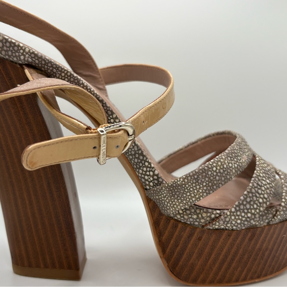 Vince Camuto Tan and Brown Platform Sandals